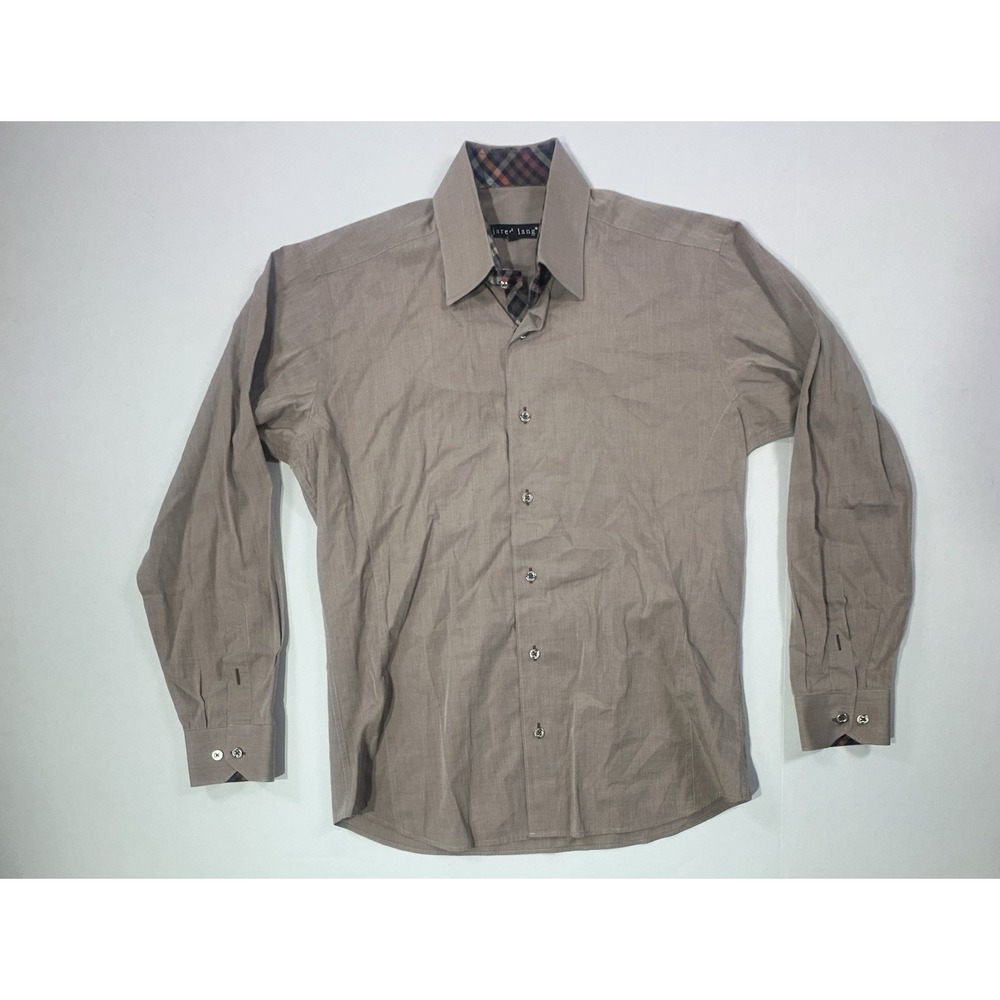 Jared Lang Men's Dress Shirt Medium Brown Check Trim Button-Up
